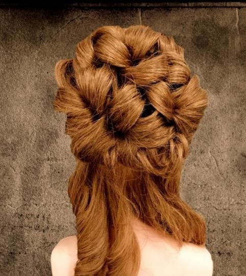 Victorian era half updo with ringlets.